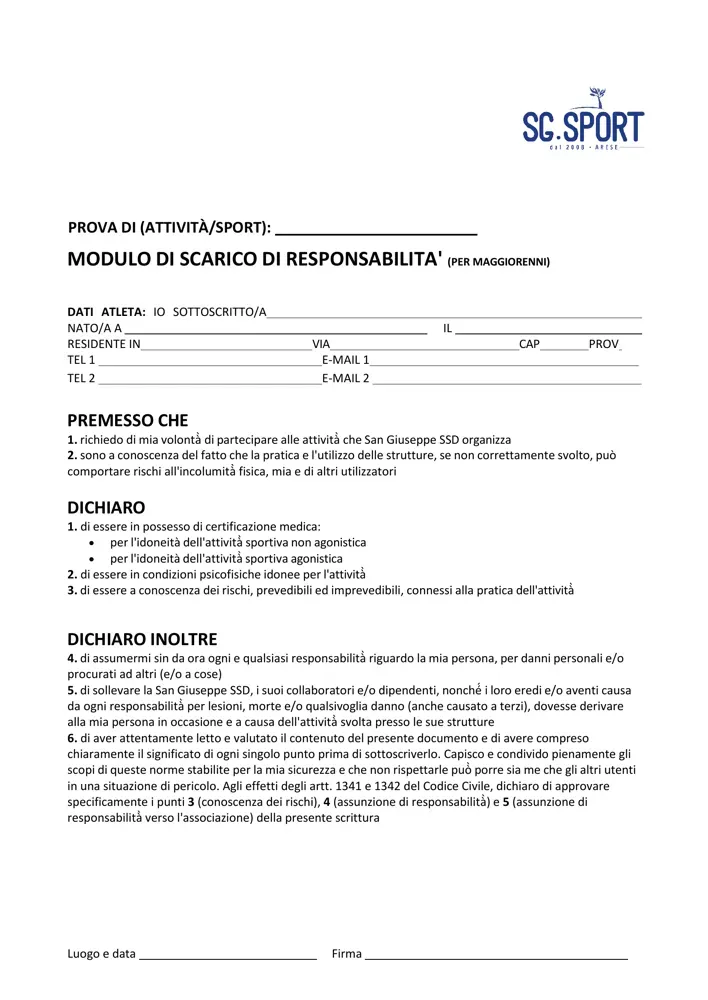 Modulo di Scarico ResponsabilitÃ