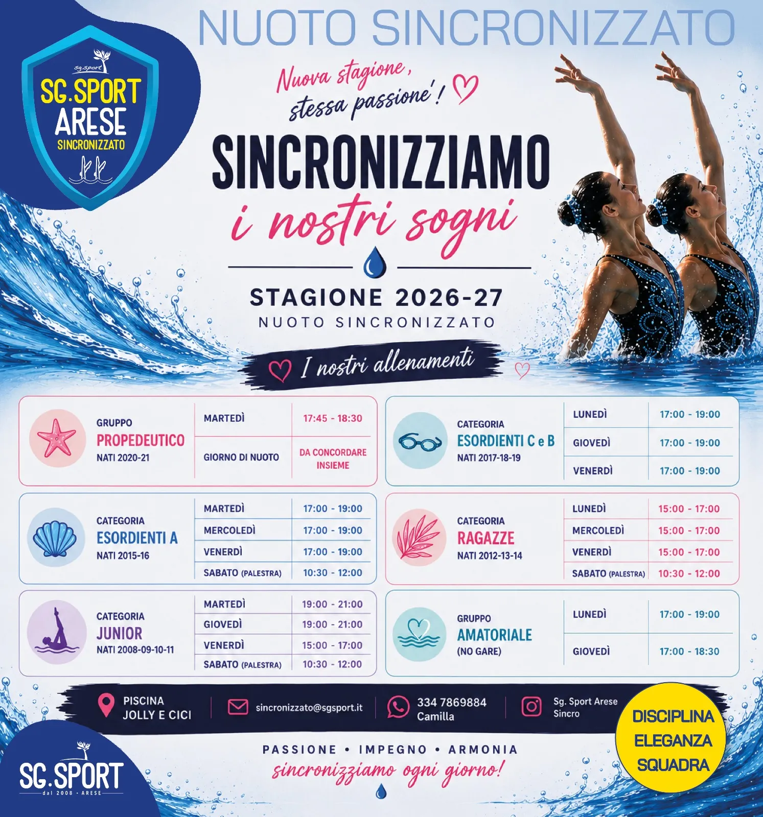 Ripartono i corsi di Nuoto Sincronizzato a Sg. Sport Arese: scopri orari e categorie 2026-27!